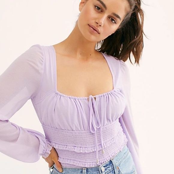 Free People Tops - Free People Solid Lolita Lilac Smocked Top NWT